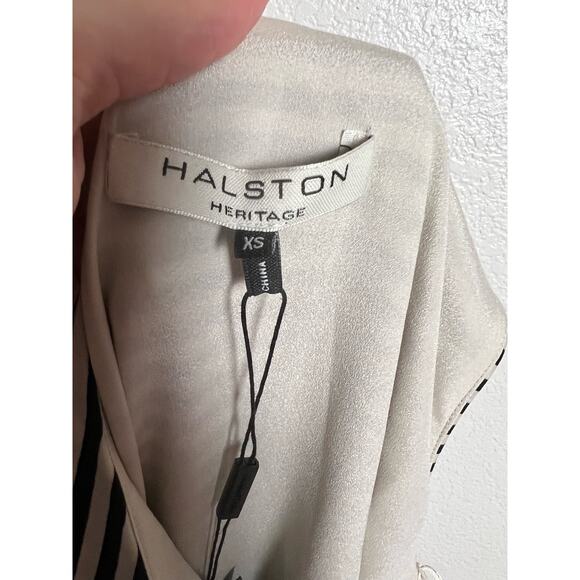 Halston Heritage Black White Striped Asymmetrical One Shoulder Midi Dress  XS - Picture 10 of 12